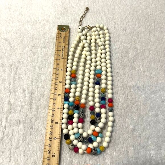 4 Strand White Multicolored Chunky Mix Beads Gold Tone Claw Clasp Necklace - Picture 6 of 6
